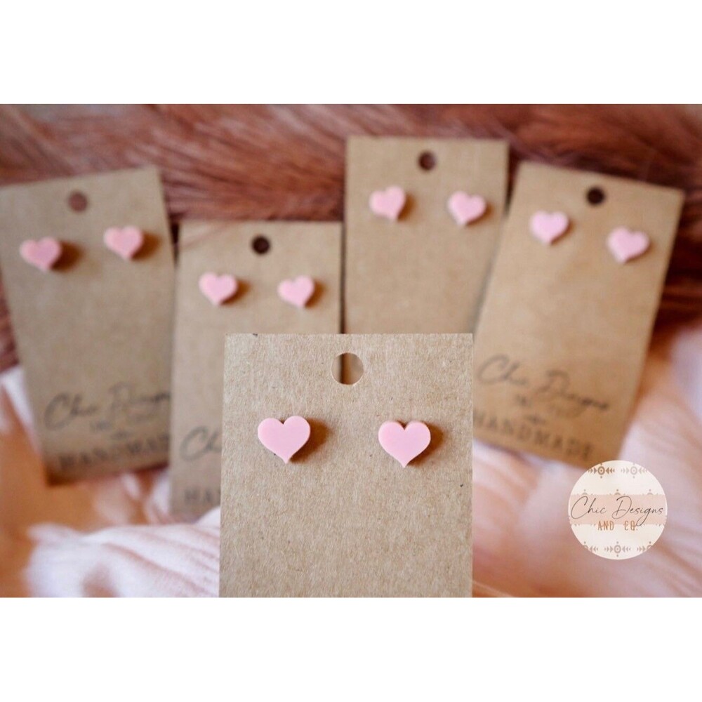 Pink Heart Stud Earrings - Mini Heart Shape Studs - Acrylic Heart Studs